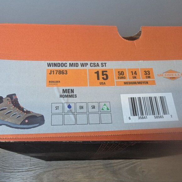 Merrell Men's Windoc Mid Waterpoof CSA ST Industrial Boot Size 15 US Brand New, - Picture 7 of 7